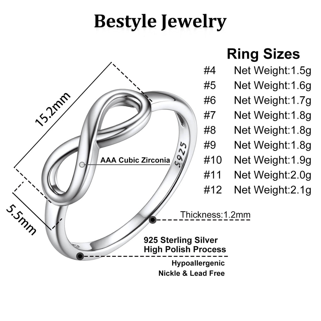 Created Diamond Engagement Rings for Women 925 Sterling Infinity Wedding Band Gifts Size 4-12