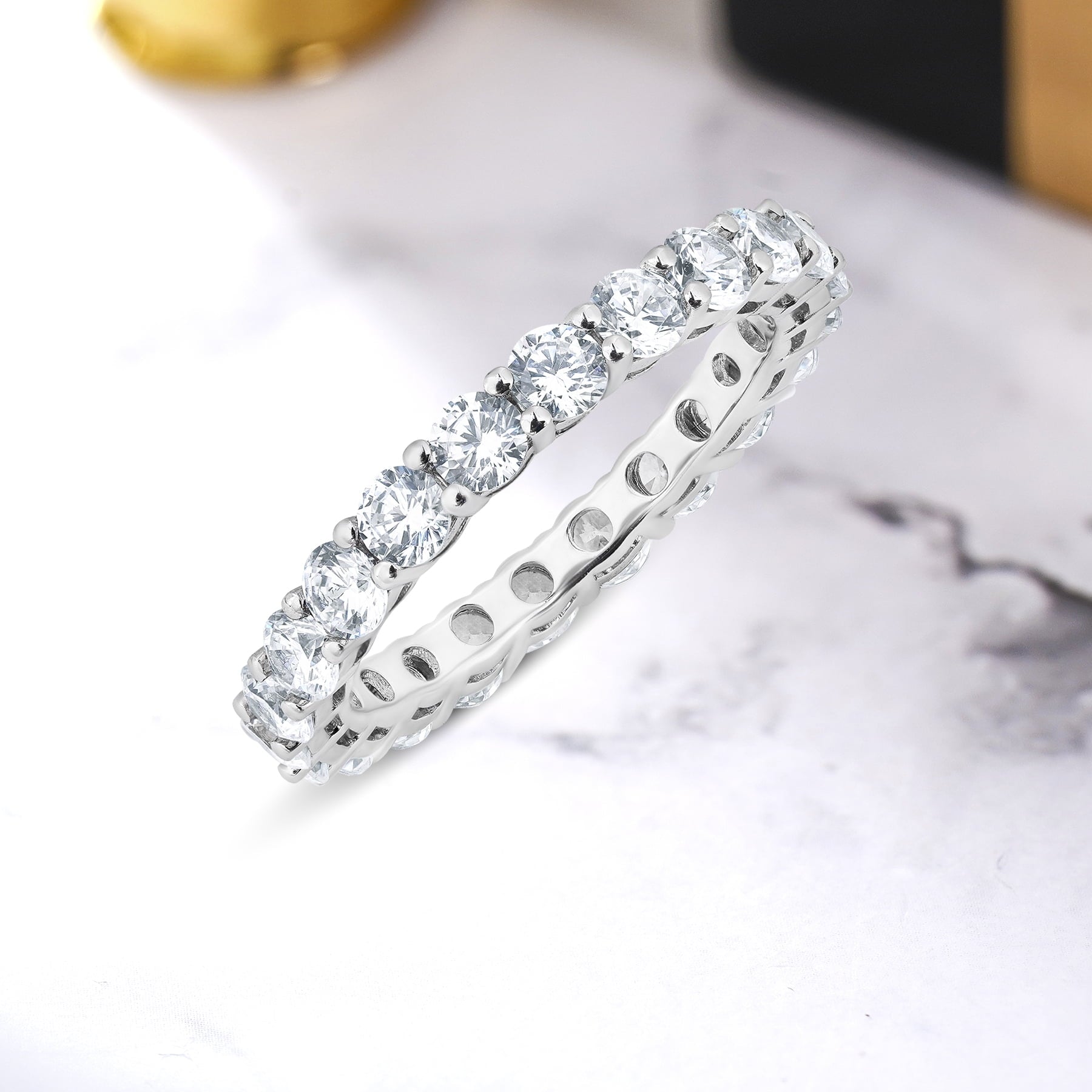 3.75 Round Cut Cubic Zirconia Eternity Ring - Classic Prong Style Wedding Ring in White Plating for Women