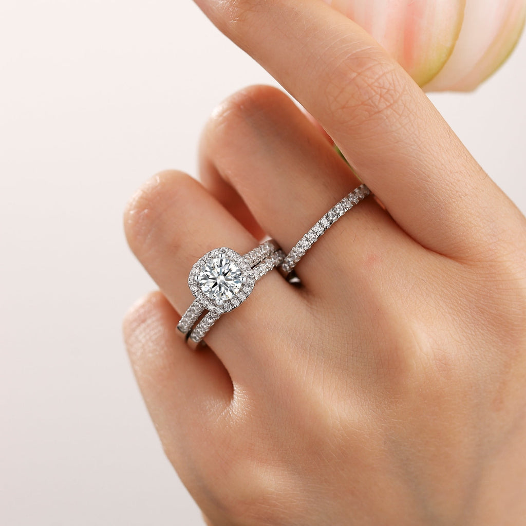 Halo Wedding Ring Set for Women Bridal Sets 925 Sterling AAAAA Zirconia Size 7