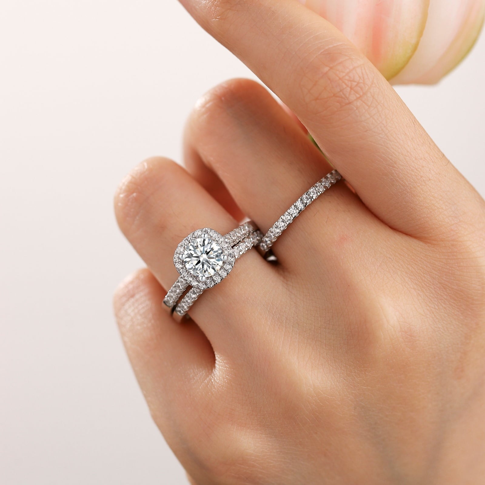 Halo Wedding Ring Set for Women Bridal Sets 925 Sterling AAAAA Zirconia Size 7