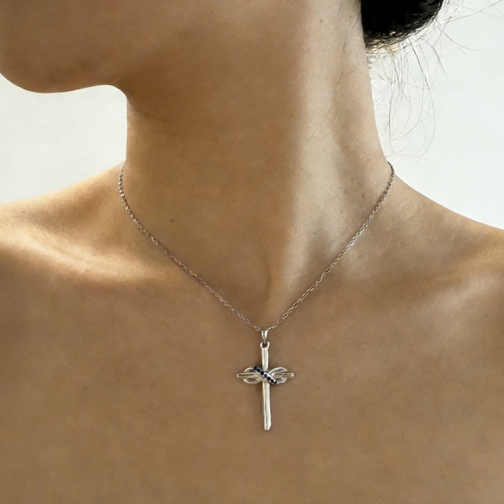 14K Plated Zirconia Cross Pendant Necklace for Women with 925