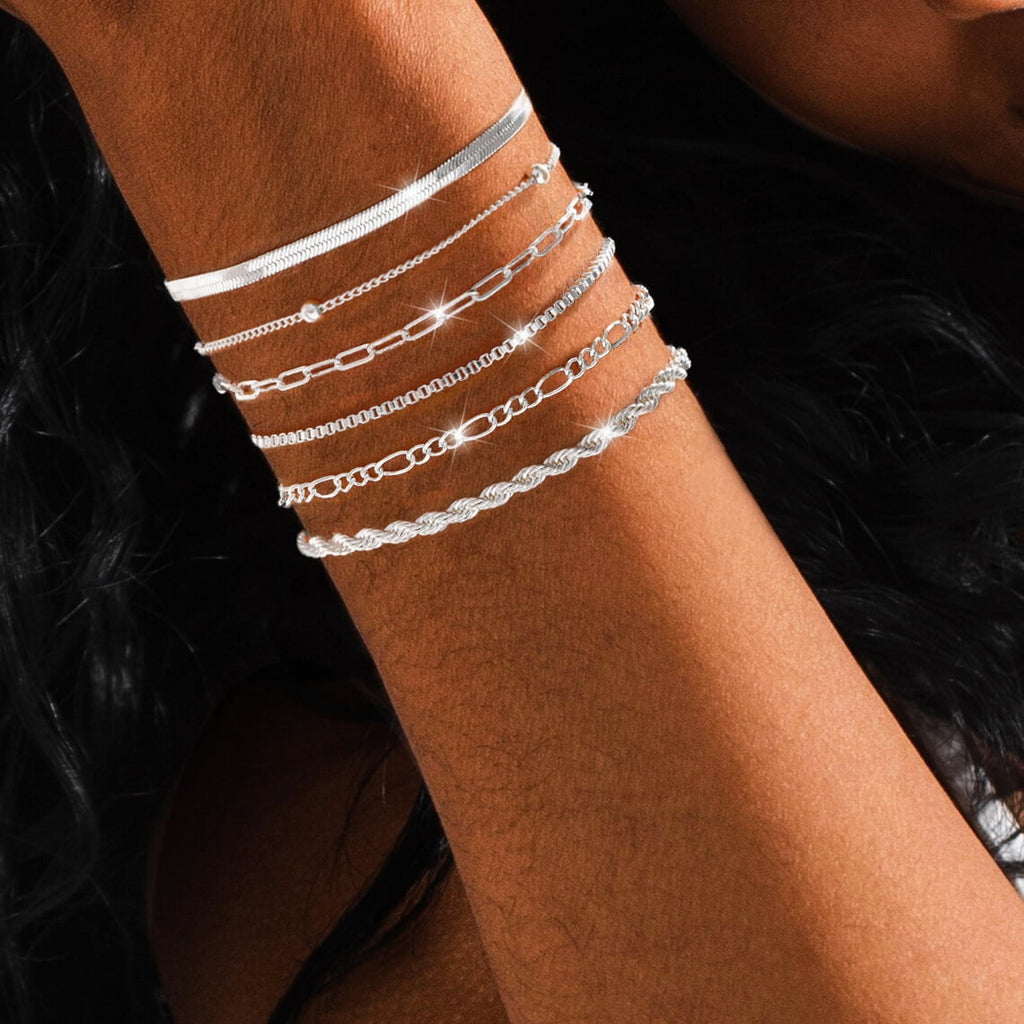 6PCS Bracelets for Women 14K Plated Dainty Layered Stacking Jewelry Set Gifts