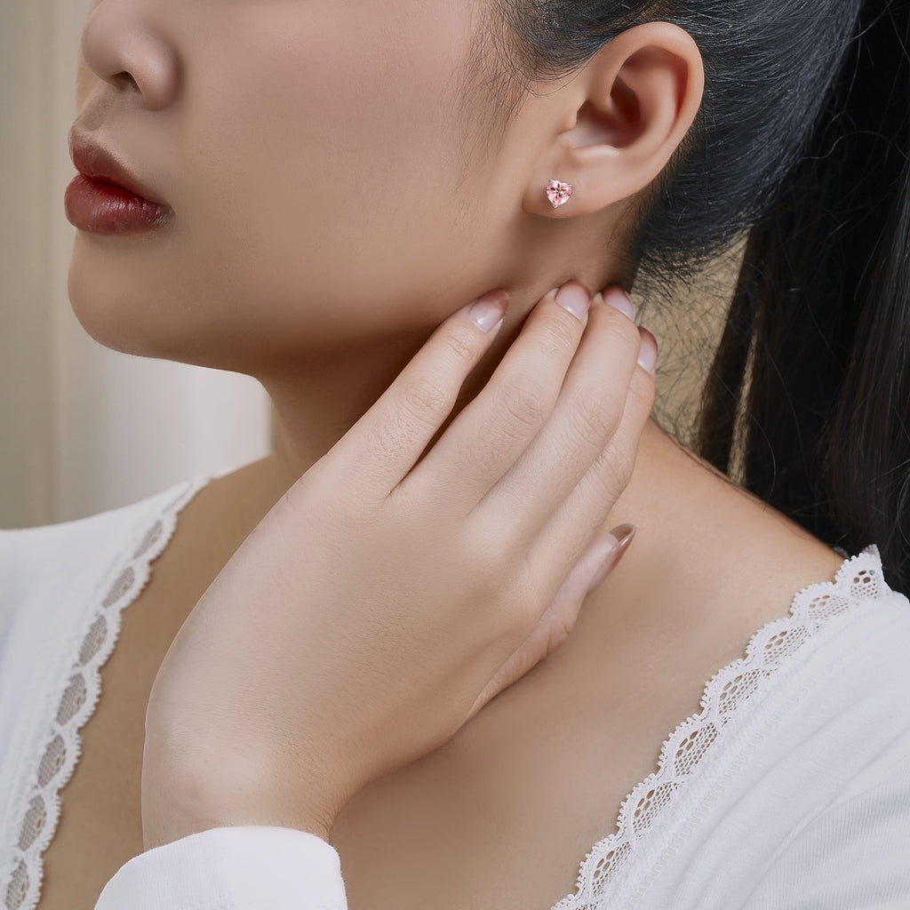 1.5 Heart Cut - Cubic Zirconia - April Solitaire Stud Earrings in 18K White Plating for Women