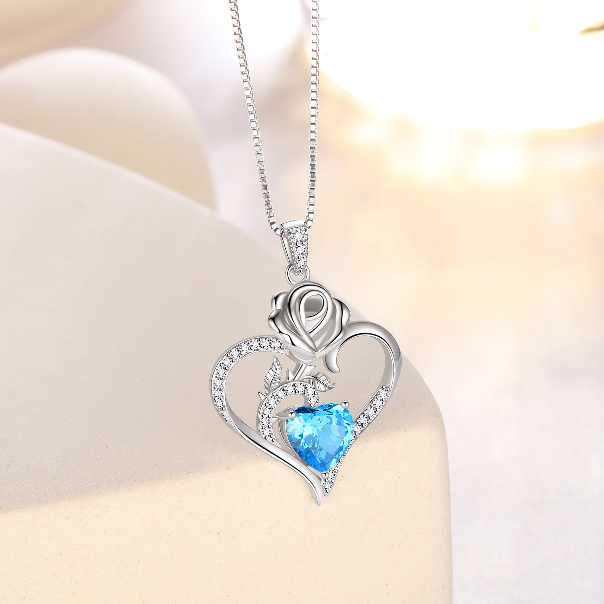 925 Sterling Necklace Rose Flower Heart Pendant Jewelry Valentines Gifts for Women Mom Wife/Lover