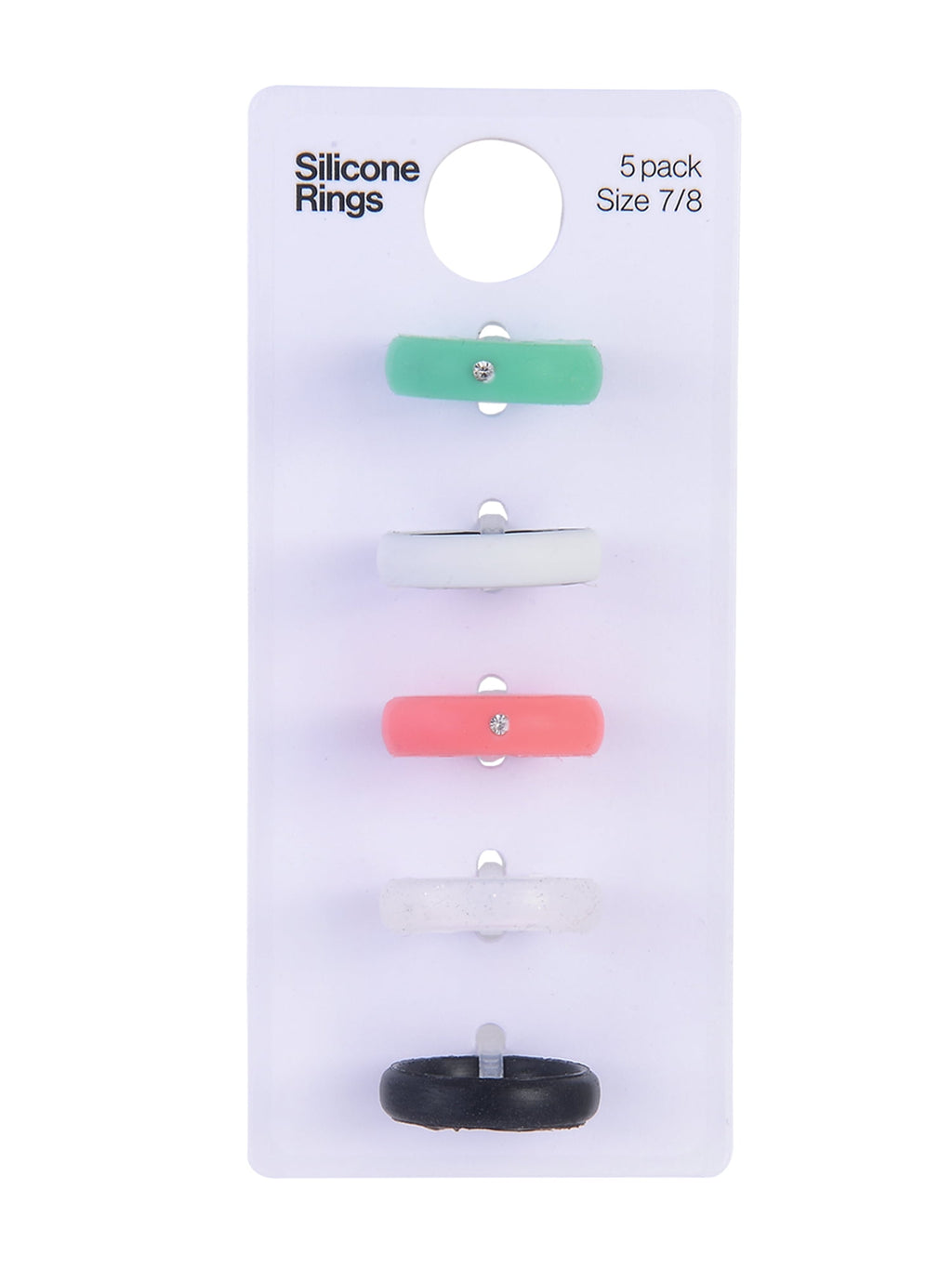 Solutions Adult Female 5 Piece Silicone Multi Ring Set with Stone Accents, Size 7/8