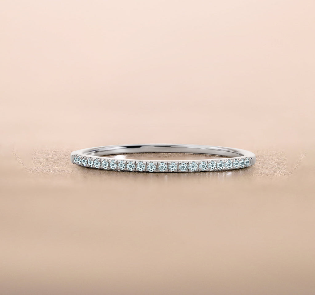 0.25 Princess Cut September Wedding Band - Pave Channel Band - 18K White Plating for Women