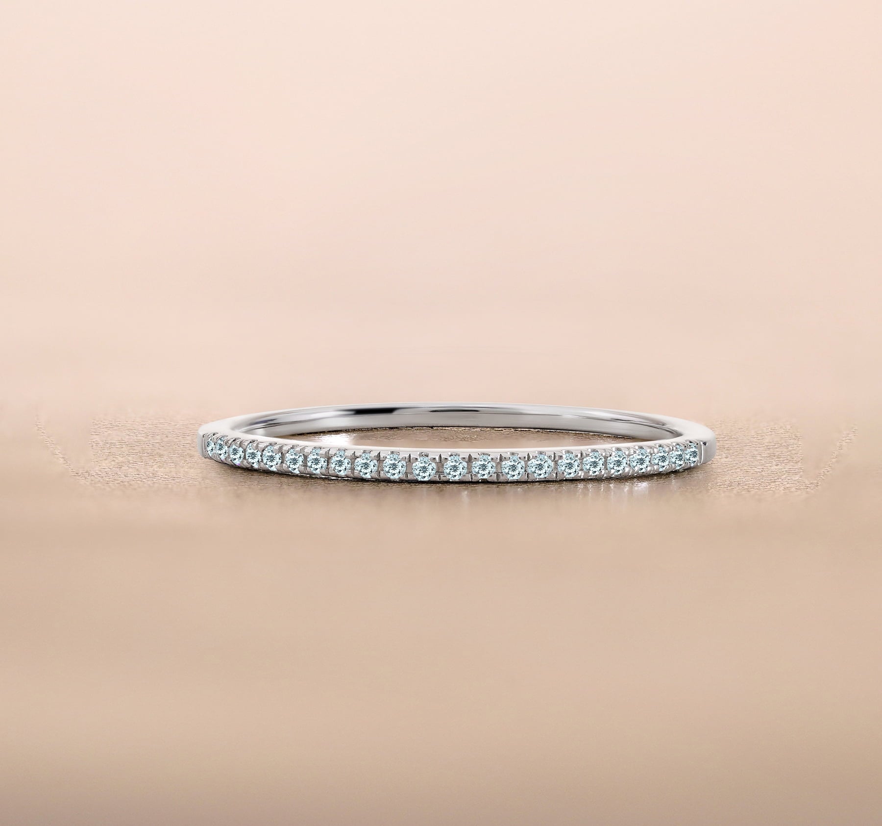 0.25 Princess Cut September Wedding Band - Pave Channel Band - 18K White Plating for Women