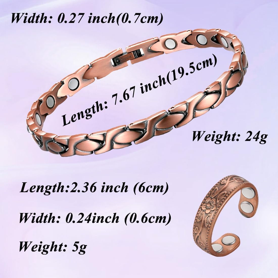 99.99% Solid Copper Magnetic Bracelets for Women