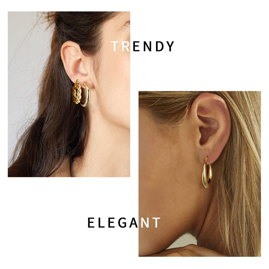 9 Pairs 14K Plated Chunky Twisted Huggie Hoop Earrings Set for Women Waterproof Thick Lightweight Jewelry Trend Easter Gifts for Women Her
