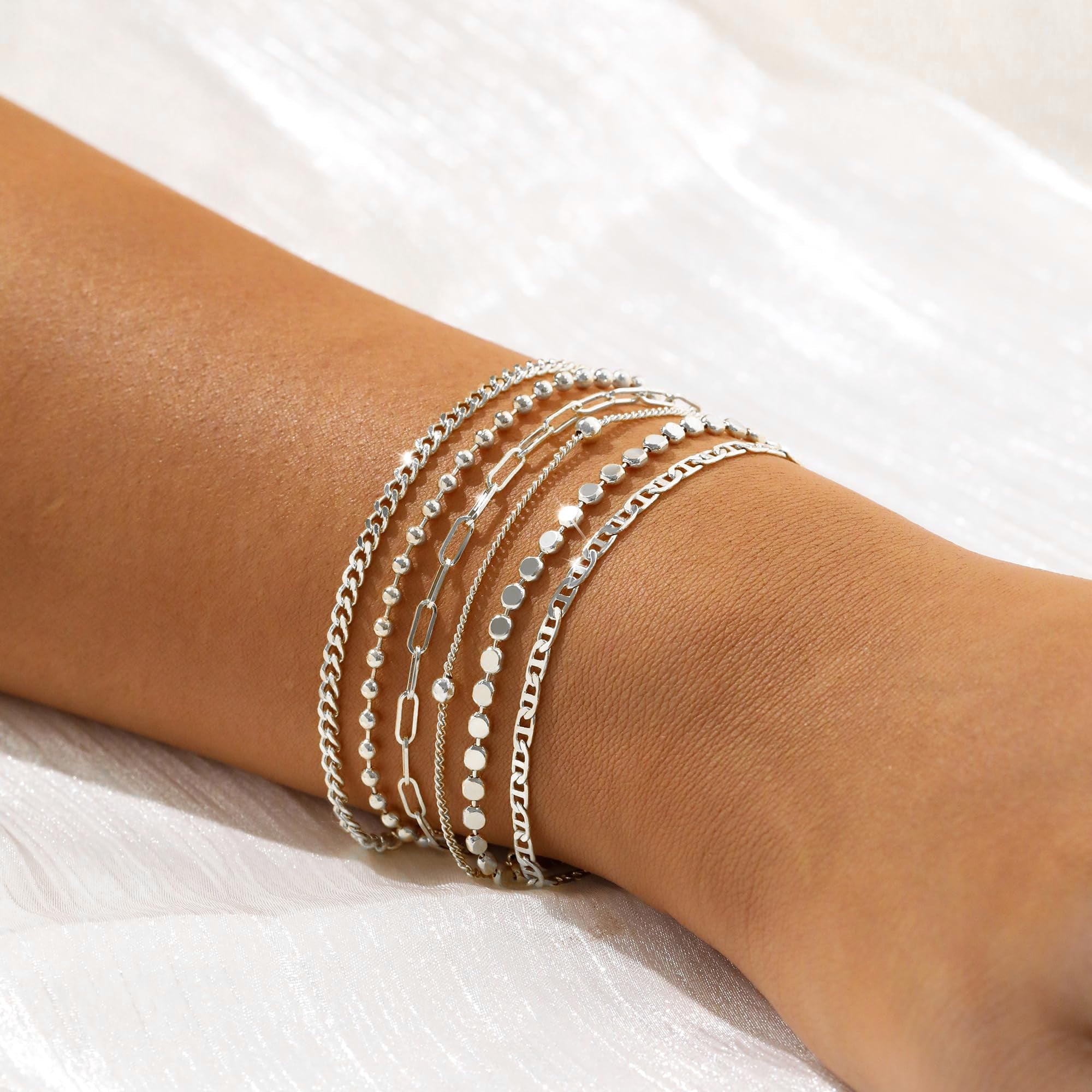 6PCS Bracelets for Women 14K Plated Dainty Layered Stacking Jewelry Set Gifts