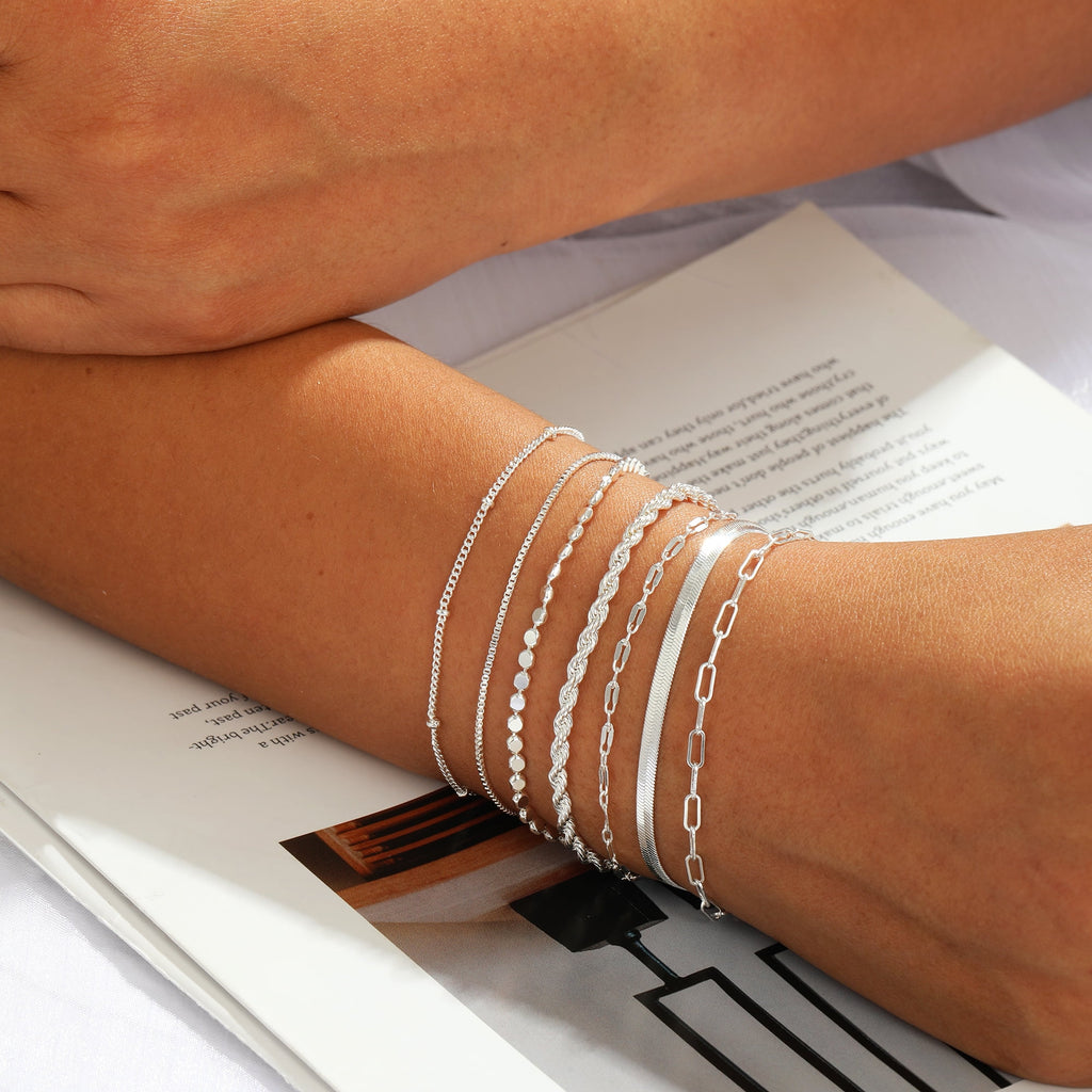 6PCS Bracelets for Women 14K Plated Dainty Layered Stacking Jewelry Set Gifts
