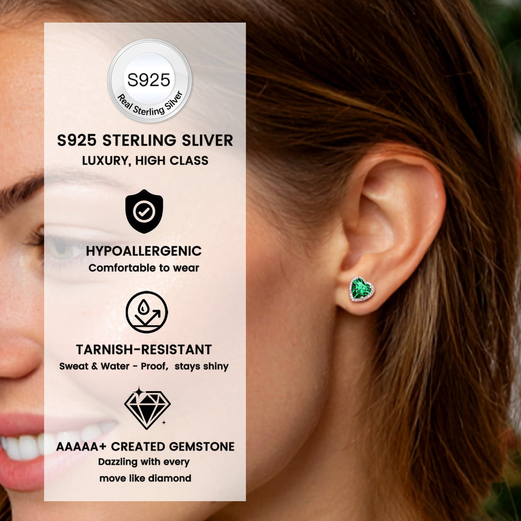 Stud Earrings for Women, 925 Sterling Heart Created Diamond Studs Earrings / Gifts - September