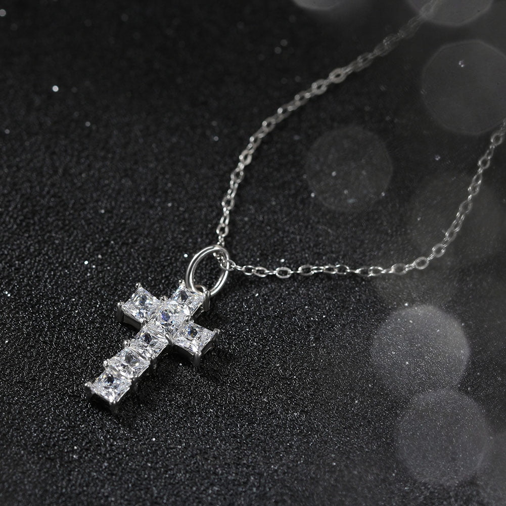 14K Plated Zirconia Cross Pendant Necklace for Women with 925