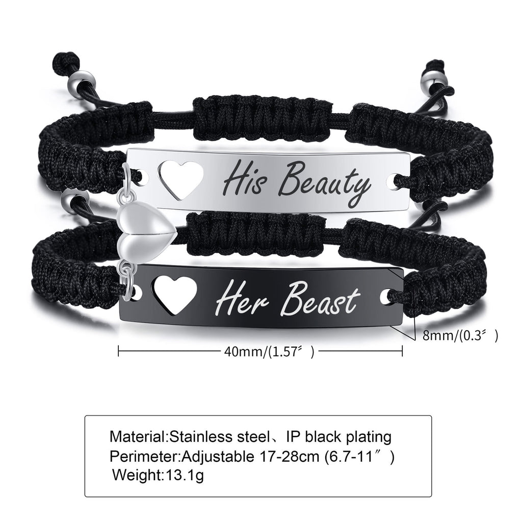 Magnetic Couples Bracelet, Adjustable Matching Macrame Bracelets, Stainless Steel Distance Relationship Bracelet, BF and GF Gifts