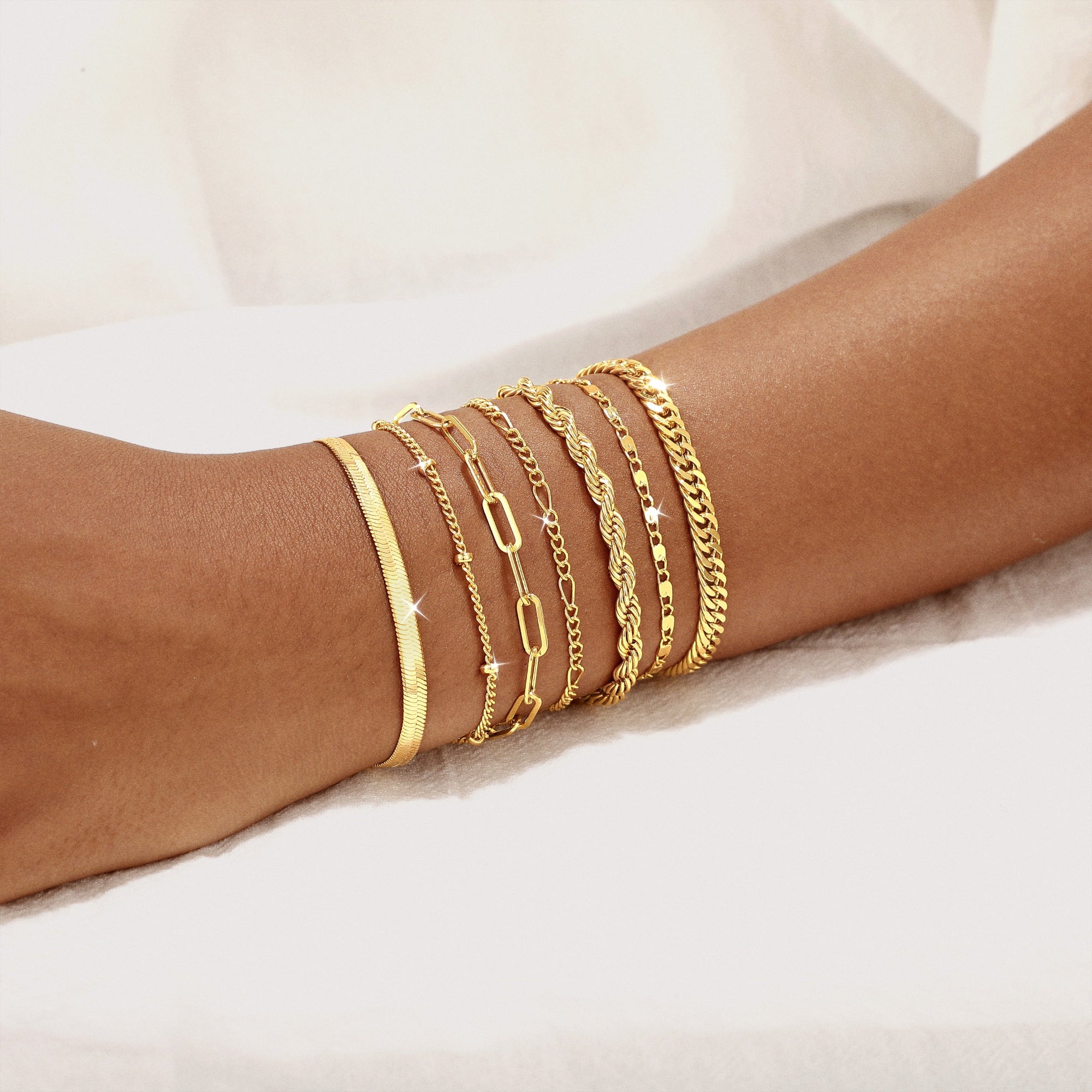 6PCS Bracelets for Women 14K Plated Dainty Layered Stacking Jewelry Set Gifts