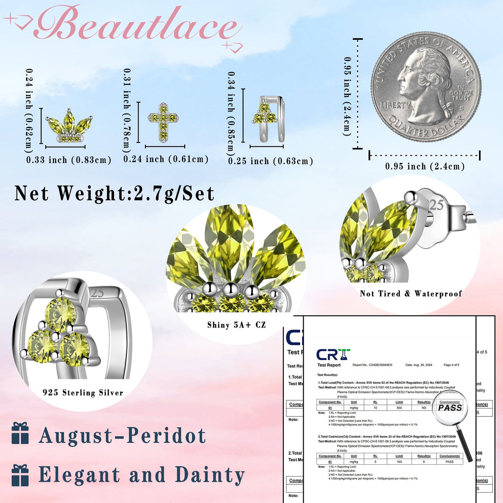 3 Pairs 925 Sterling Cross Earrings Set for Women, Flower Studs and Ear Cuffs Jewelry Set for Her
