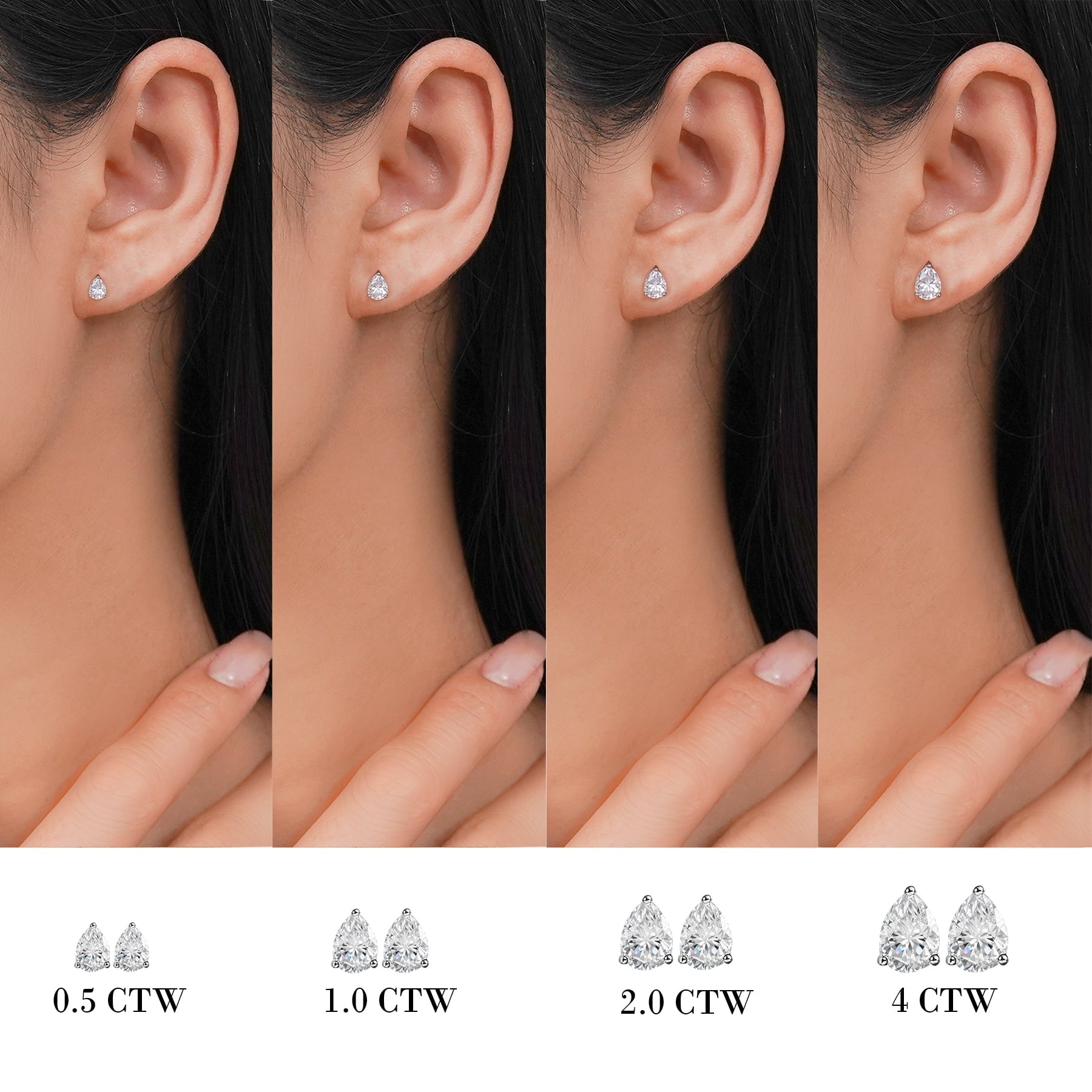 4 Prong 2 Round Shaped Solitaire Stud Earrings in 18k White Plating for Women