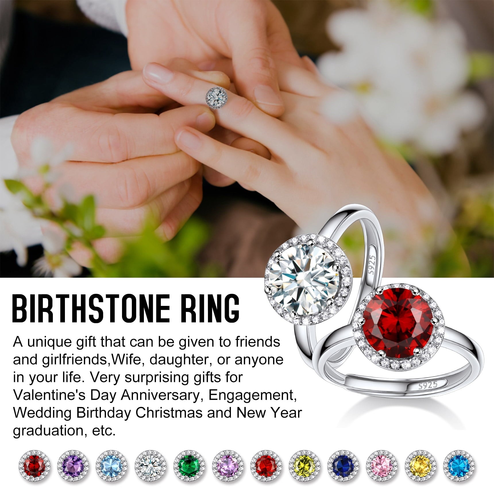 S925 Sterling Heart Rings for Women Sparkle Open Band Ring July Created Ruby Rings Size 6-12
