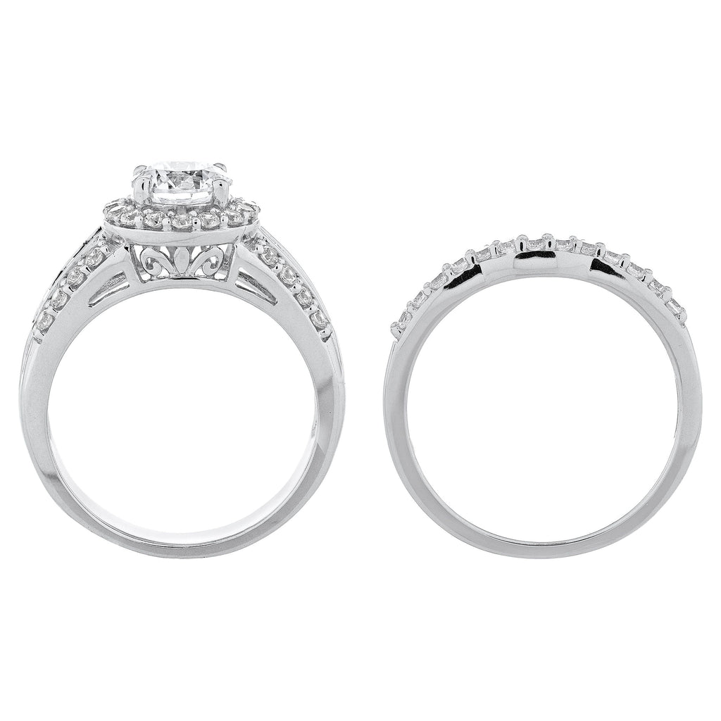 Fine Jewelry Sterling White Diamond &amp; Created Sapphire Engagement Ring