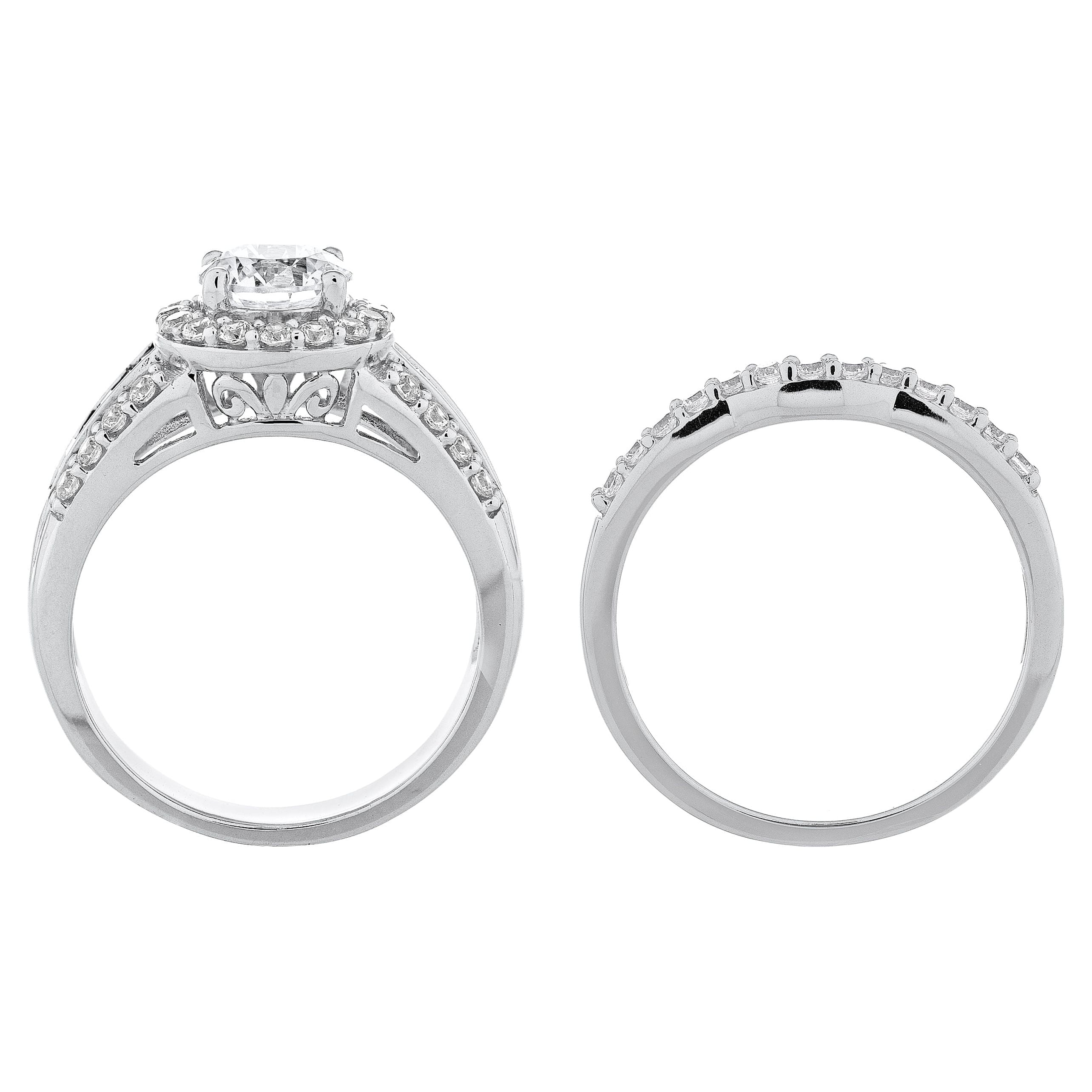 Fine Jewelry Sterling White Diamond &amp; Created Sapphire Engagement Ring