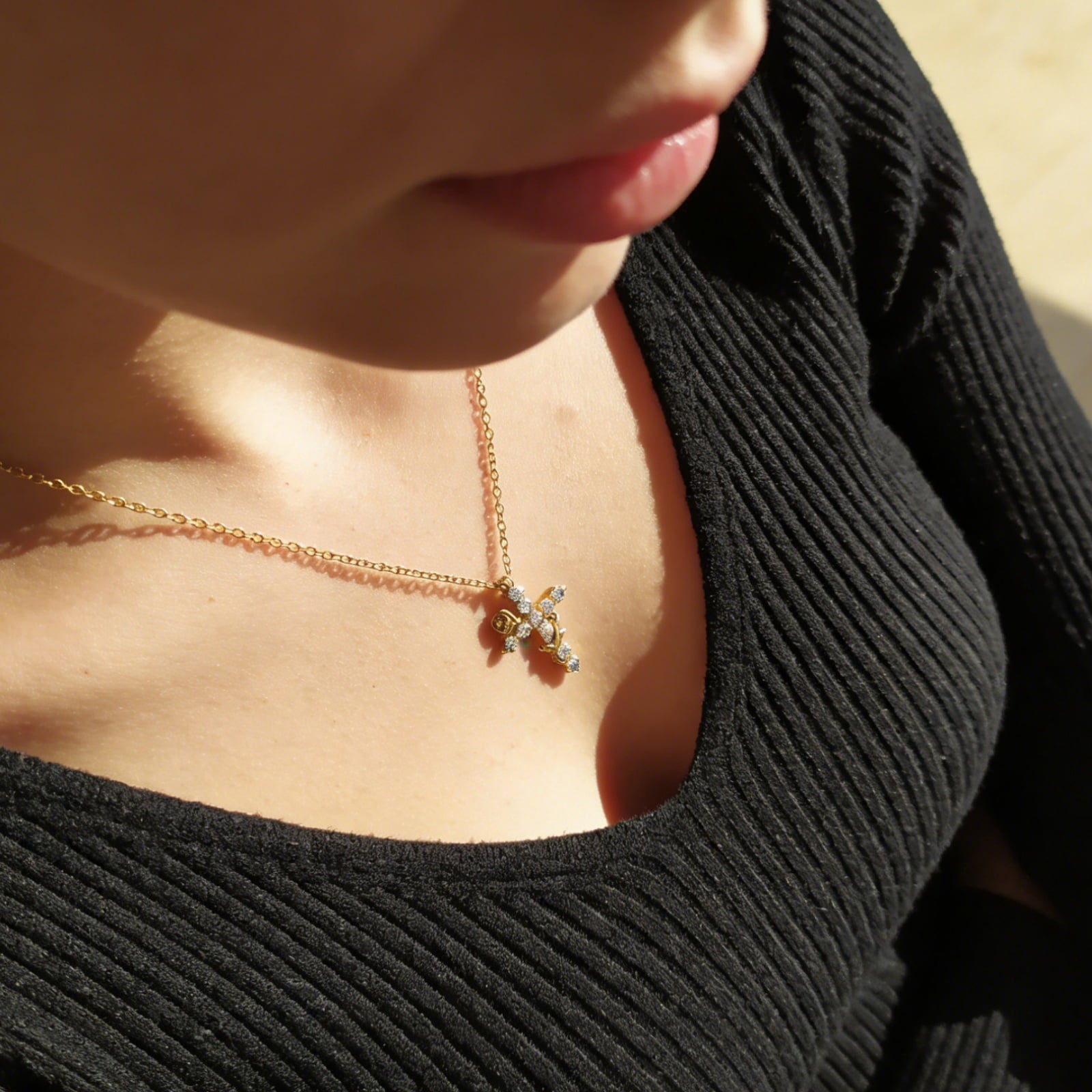 14K Plated Zirconia Cross Pendant Necklace for Women with 925