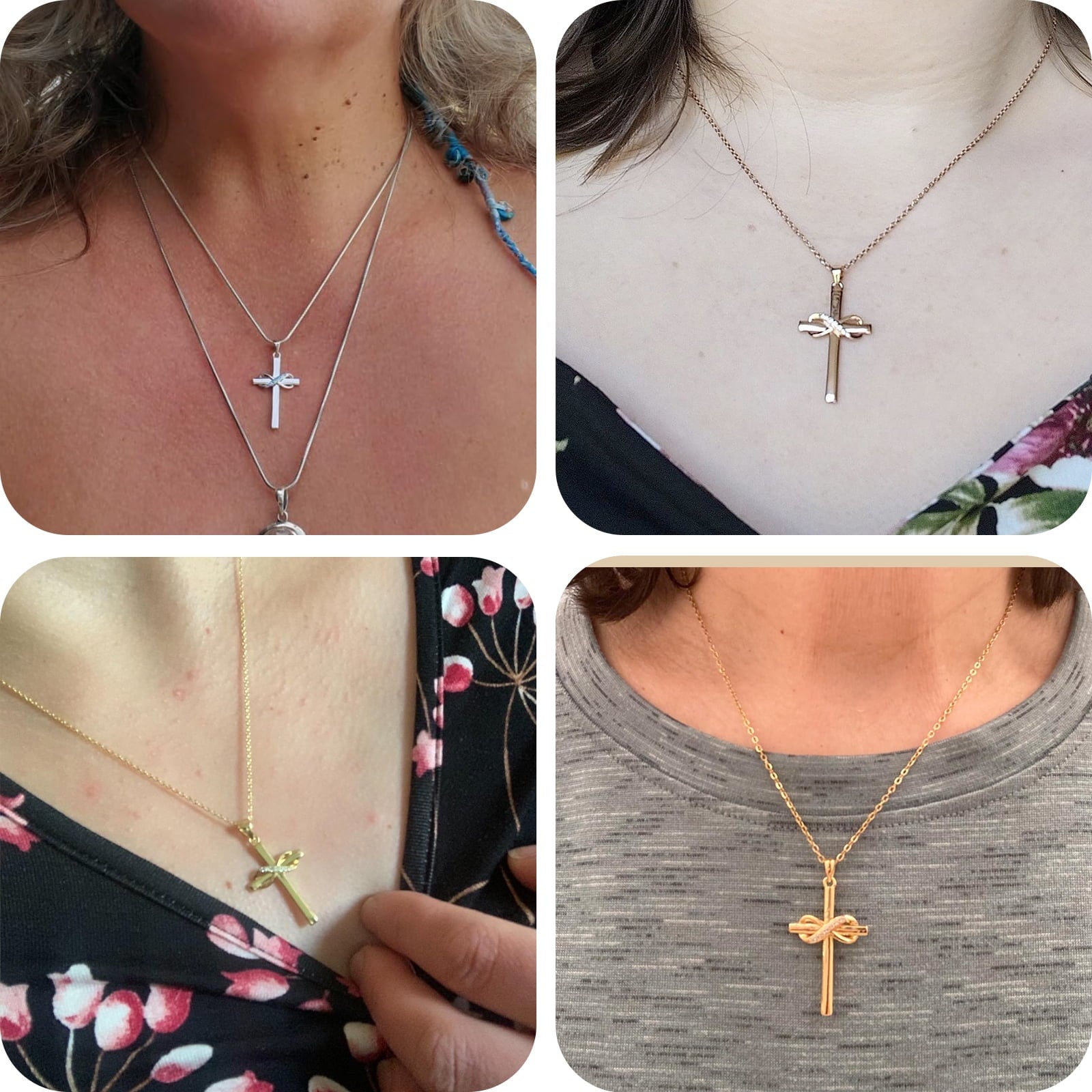 14K Plated Zirconia Cross Pendant Necklace for Women with 925