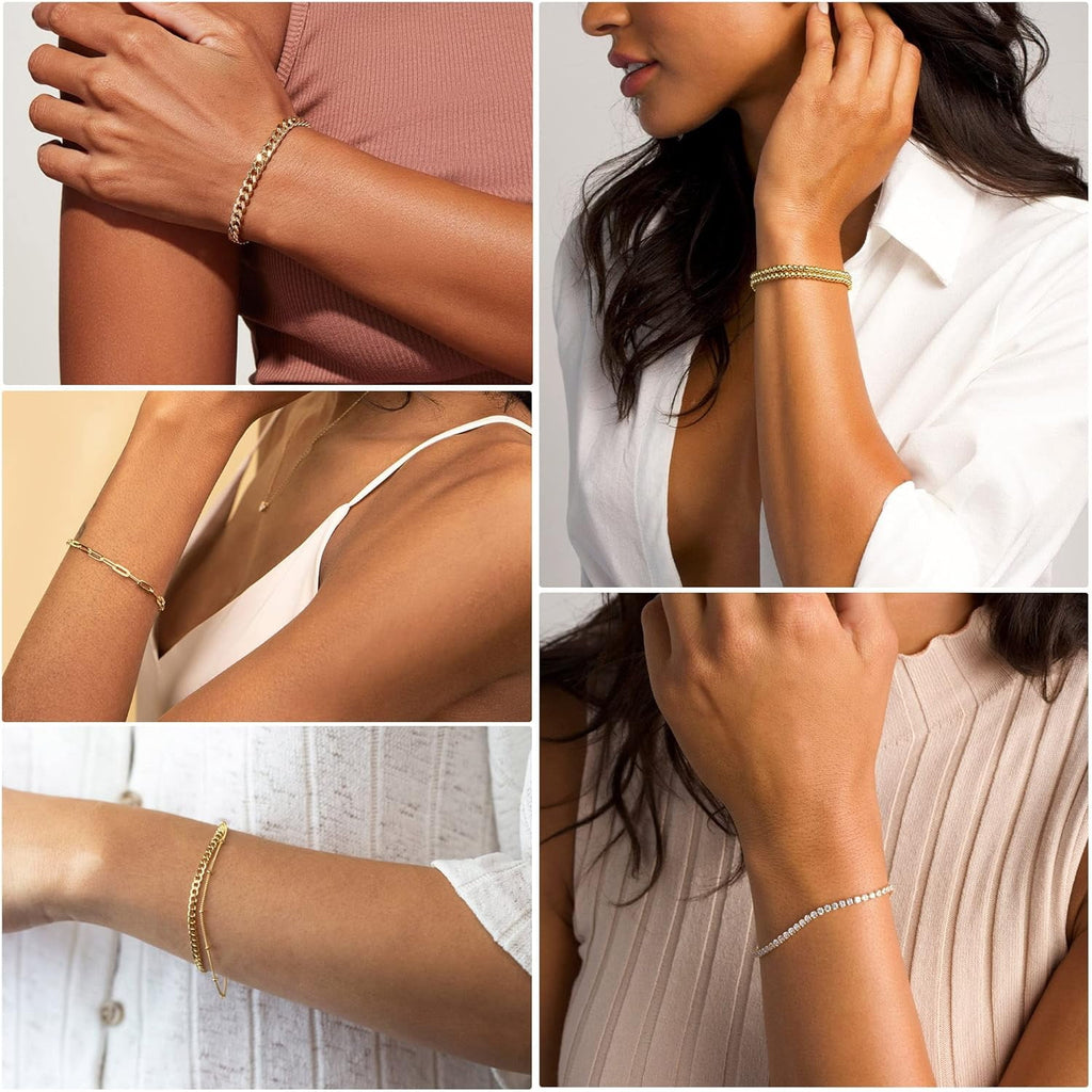 925 Sterling Dainty Bracelets for Women , Pack Gifts for Women
