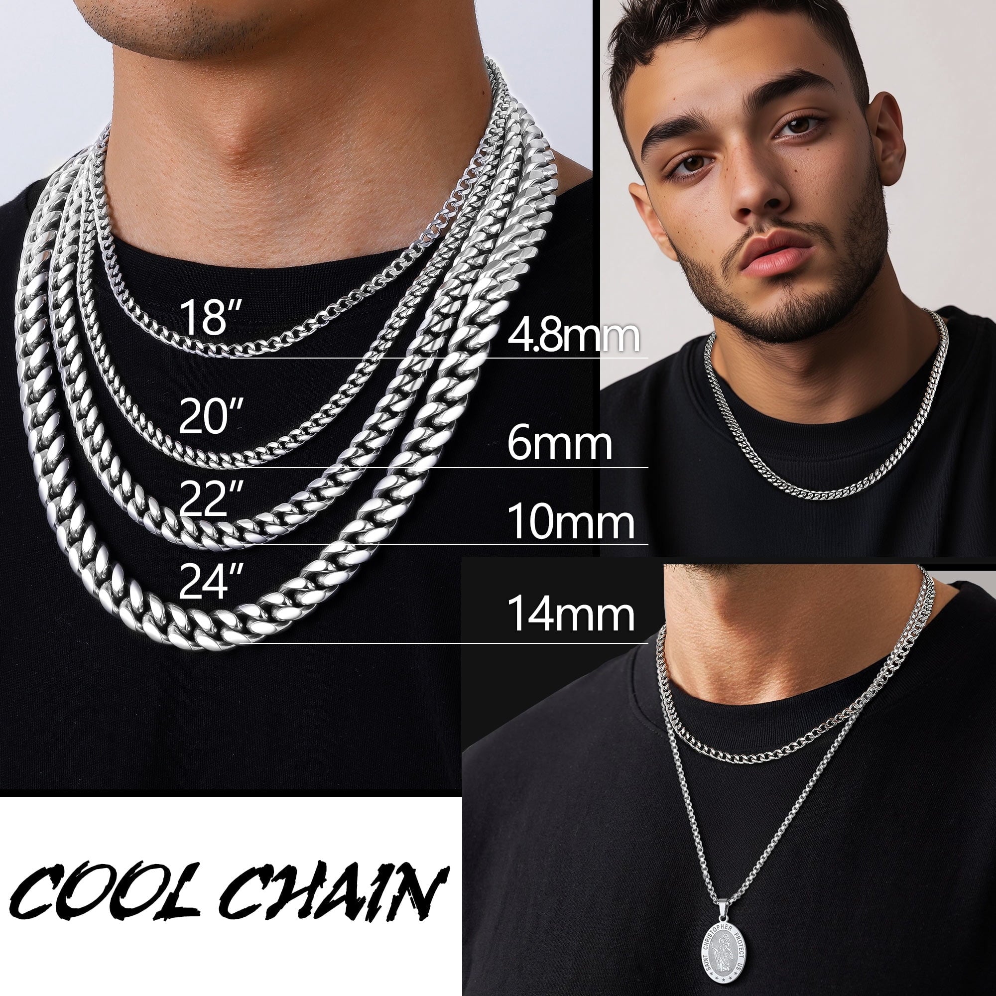 Cuban Chain for Men Black Plated 4.8mm Miami Cuban Necklace 18 Inch Hip Hop Mens for