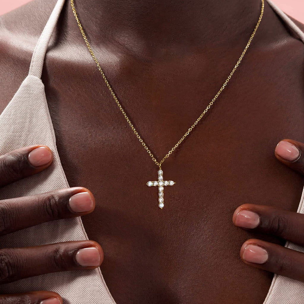14K Plated Zirconia Cross Pendant Necklace for Women with 925