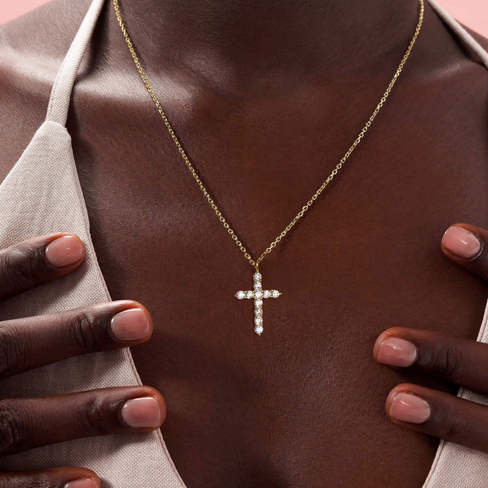 14K Plated Zirconia Cross Pendant Necklace for Women with 925