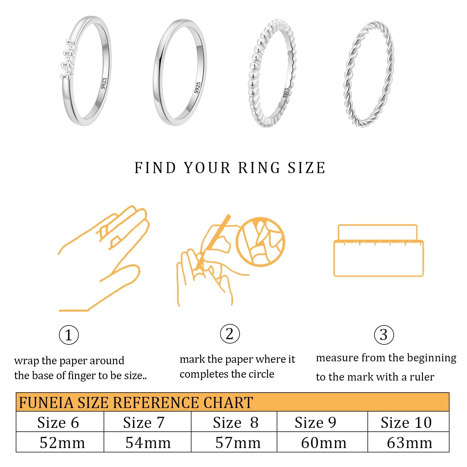 4PCS S925 Sterling Plated Rings for Women Non Tarnish CZ Thumb Pinky Stackable Ring Set Valentines Day Jewelry Gifts Her Teen Girlfriend Adults Ideas Size 6/7/8/9/10