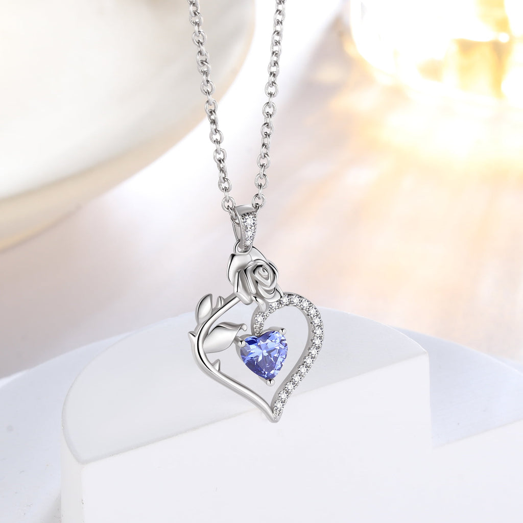 925 Sterling Necklace Rose Flower Heart Pendant Jewelry Valentines Gifts for Women Mom Wife/Lover