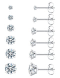 6 Pairs Stud Earrings Hypoallergenic Surgical Steel Cubic Zirconia Earrings