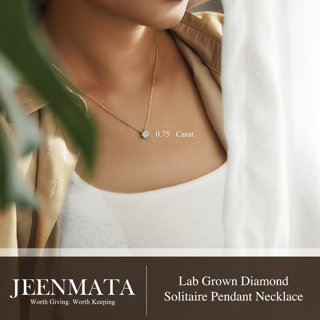 0.50 Round Cut Classic Solitaire Pendant Necklace - in 18K White Plating for Women