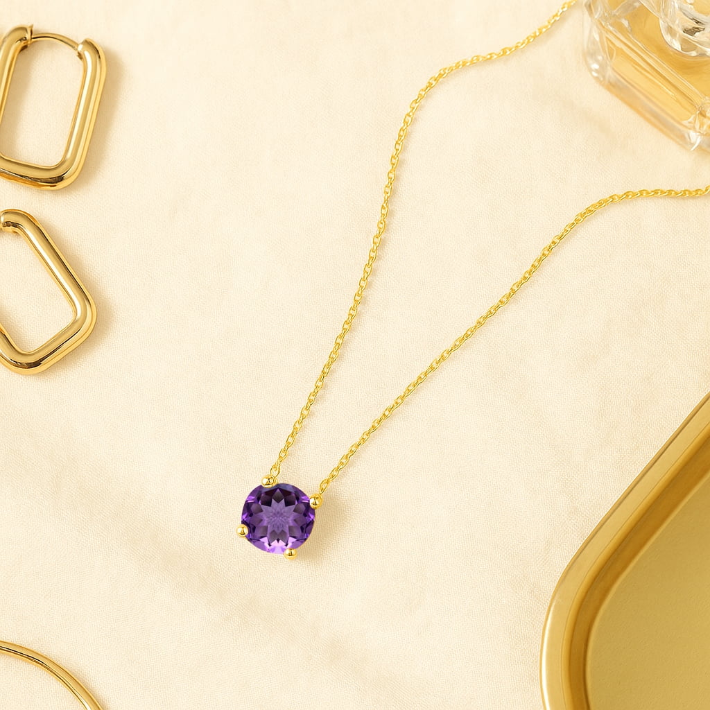 1 - April Solitaire Pendant Necklace in 18K White over , Female, Adult
