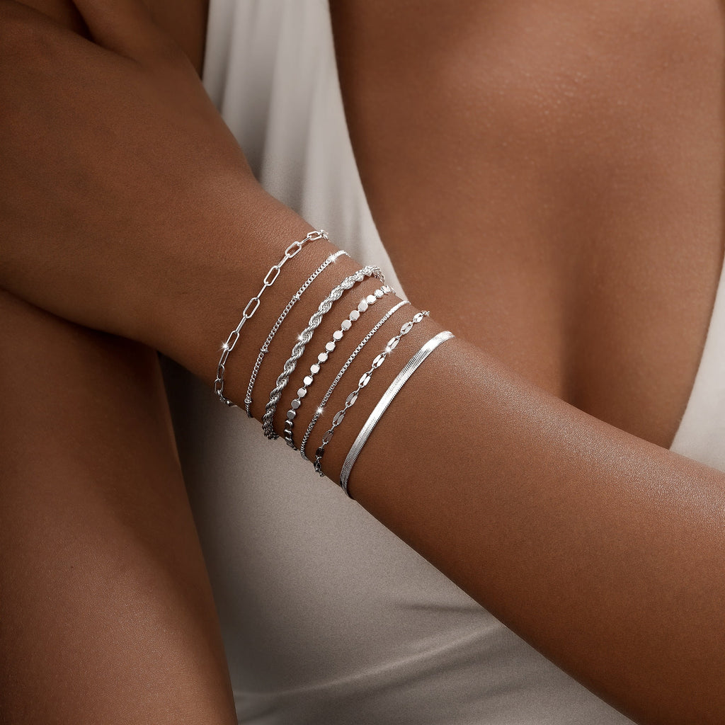 6PCS Bracelets for Women 14K Plated Dainty Layered Stacking Jewelry Set Gifts