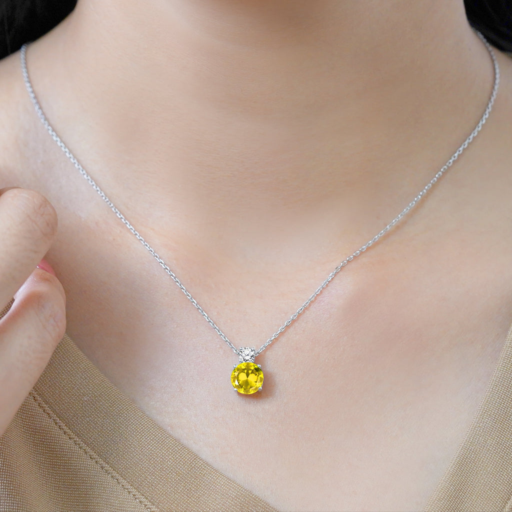 3.25 Cubic Zirconia April - Round and Pear Cut Dangle Pendant Necklace in 18k White Plated for Women
