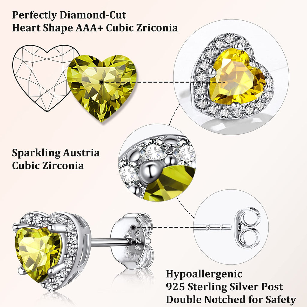 Stud Earrings for Women, 925 Sterling Heart Created Diamond Studs Earrings / Gifts - September