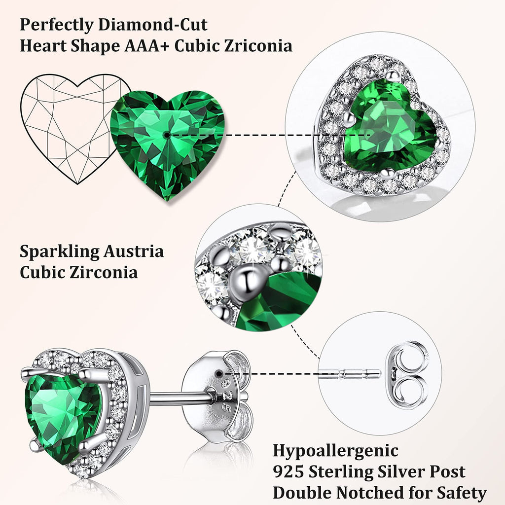 Stud Earrings for Women, 925 Sterling Heart Created Diamond Studs Earrings / Gifts - September
