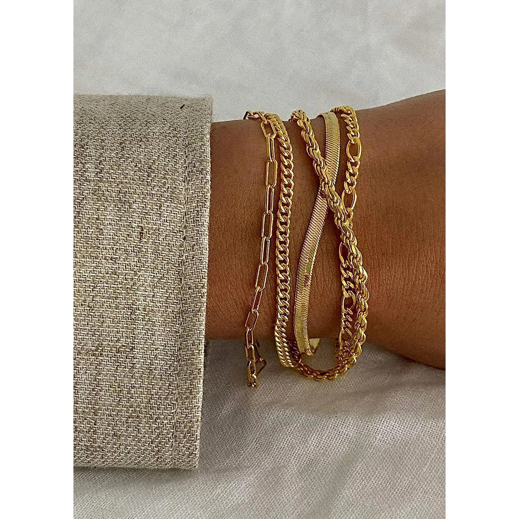 Bracelets for Women, 14K Plated Jewelry Sets for Women Thin Dainty Stackable Cuban Link Paperclip Chain Bracelet Pack Accessories Gifts