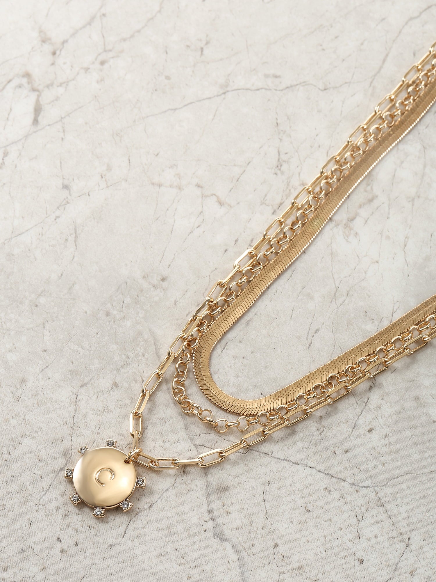 Goldtone Necklace, 3 Piece, Initial J