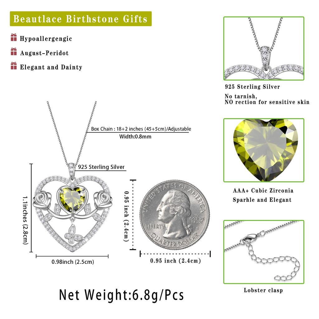 925 Sterling Necklace Rose Flower Heart Pendant Jewelry Valentines Gifts for Women Mom Wife/Lover