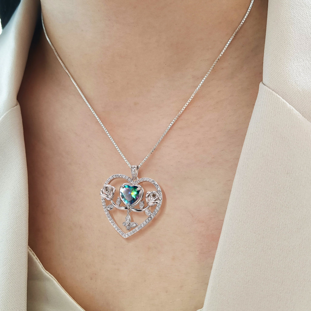 925 Sterling Necklace Rose Flower Heart Pendant Jewelry Valentines Gifts for Women Mom Wife/Lover