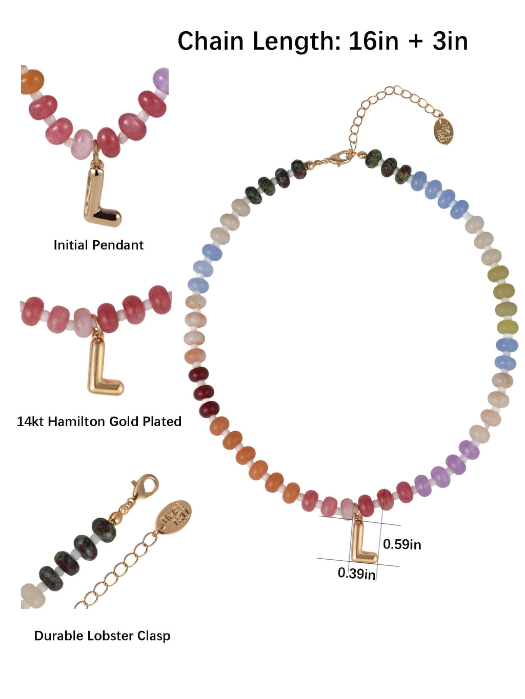 Goldtone Multicolored Bead Initial "A" Necklace