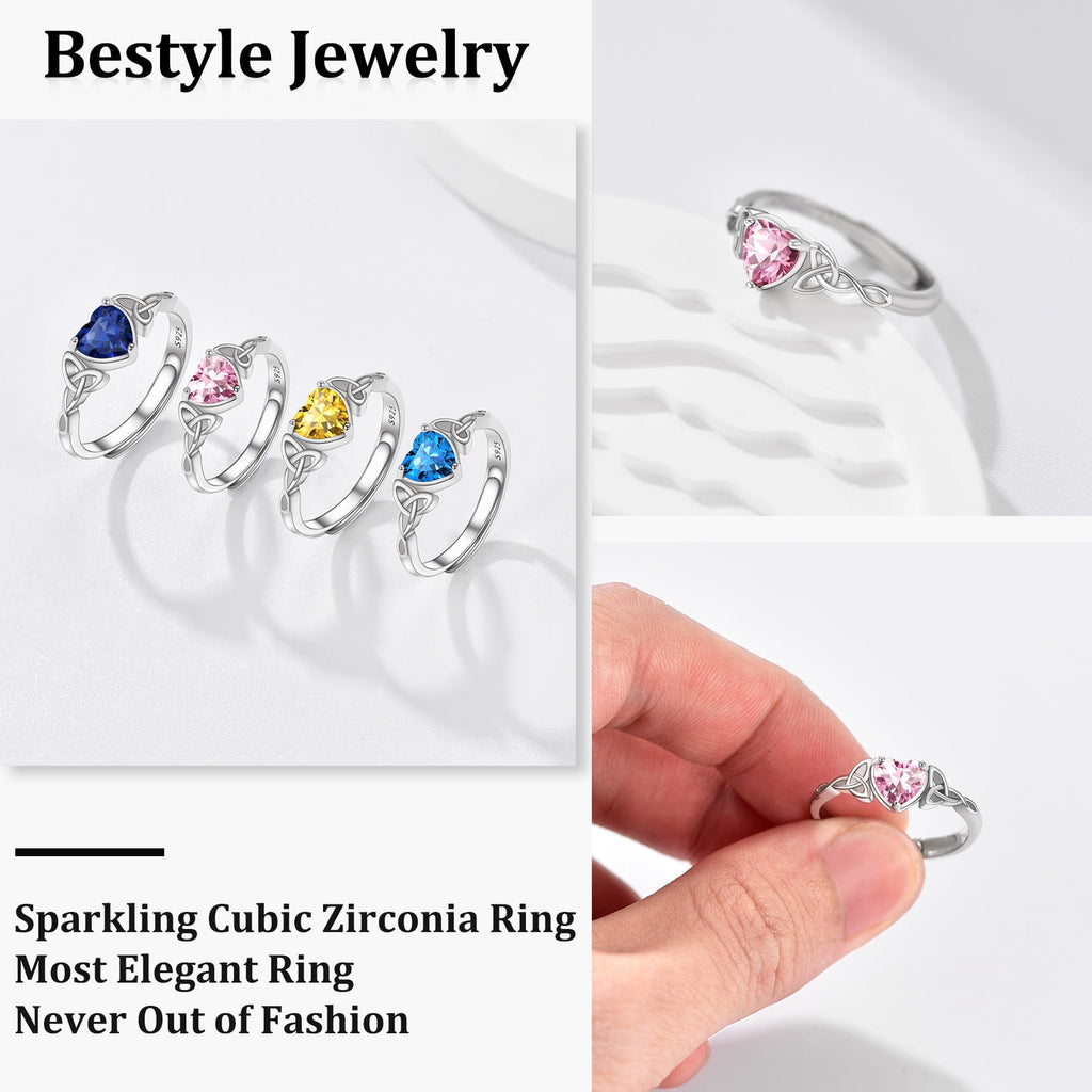 Infinity Celtic Knot Rings for Women 925 Sterling Heart Rings October Pink Tourmaline Rings for Mom Daughter Wife Girlfriend