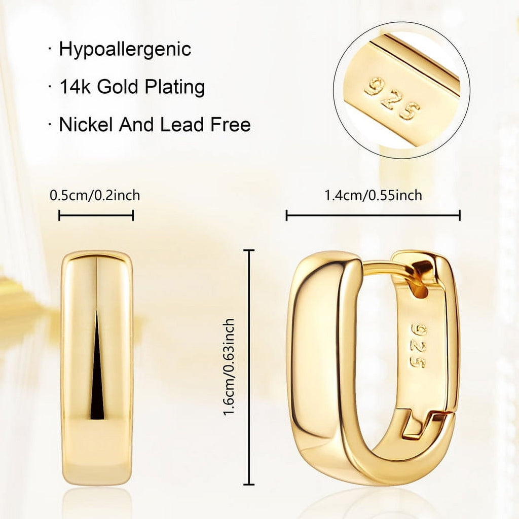 Chunky Huggie Earrings for Women 14K Plated Hypoallergenic Sterling Minimalist Hoops