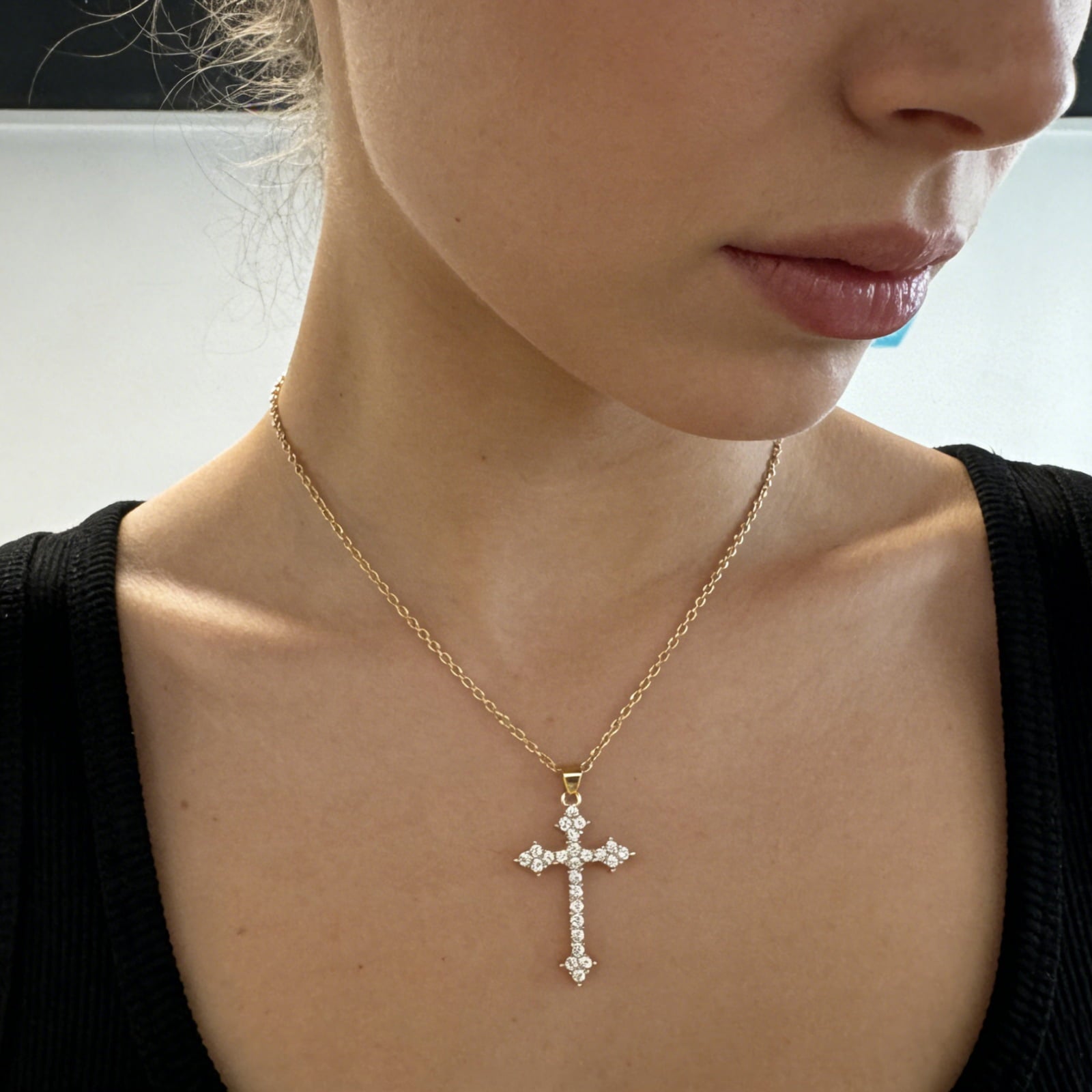 14K Plated Zirconia Cross Pendant Necklace for Women with 925