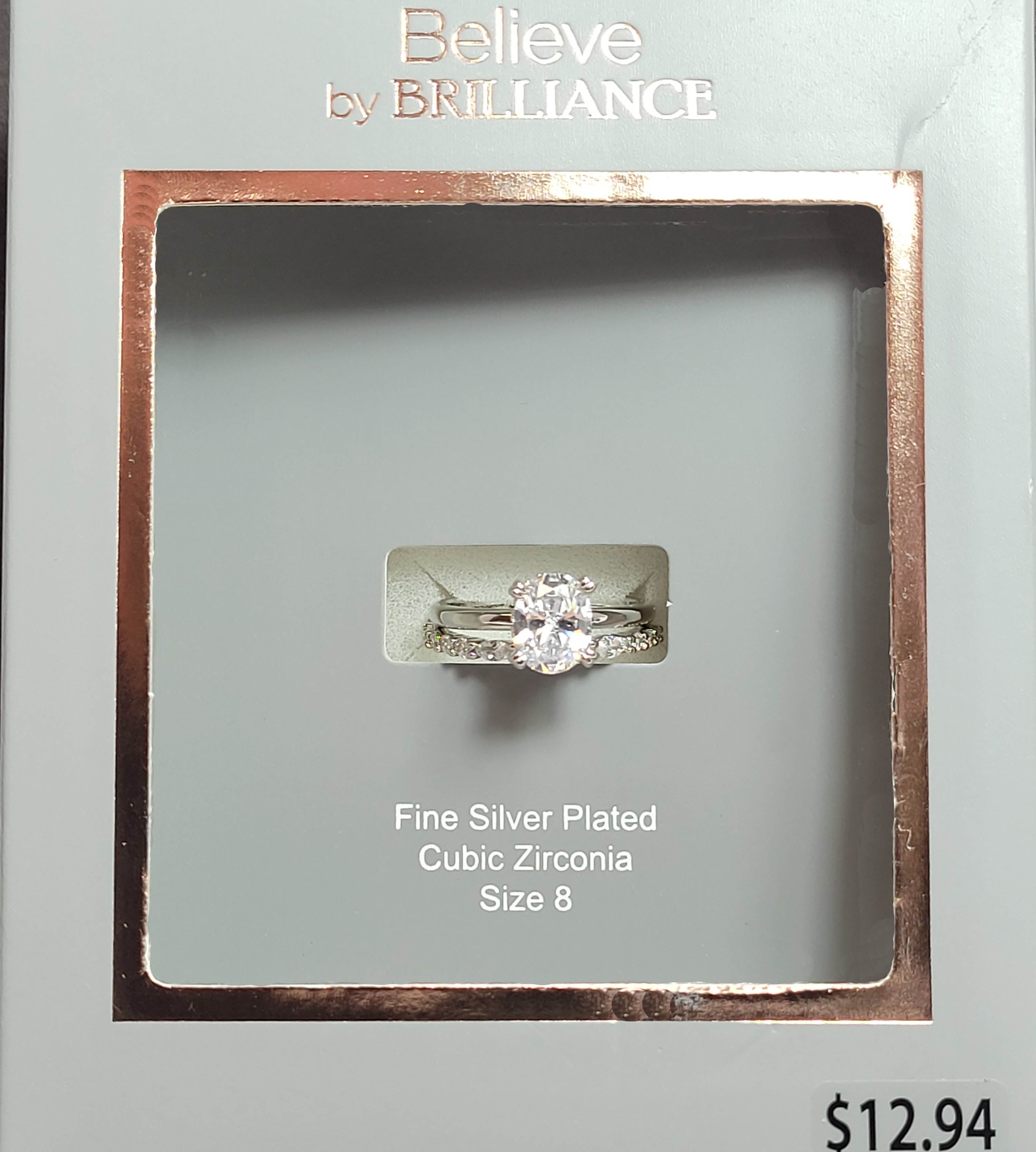 Believe in Women's size 8 Fine Plate Oval Bridal Ring Set with CZ Stones