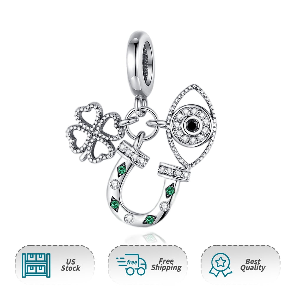 925 Sterling Charm for Bracelets Four Leaf Clover Lucky OpenWork Bead Charm Women Bracelet Charm
