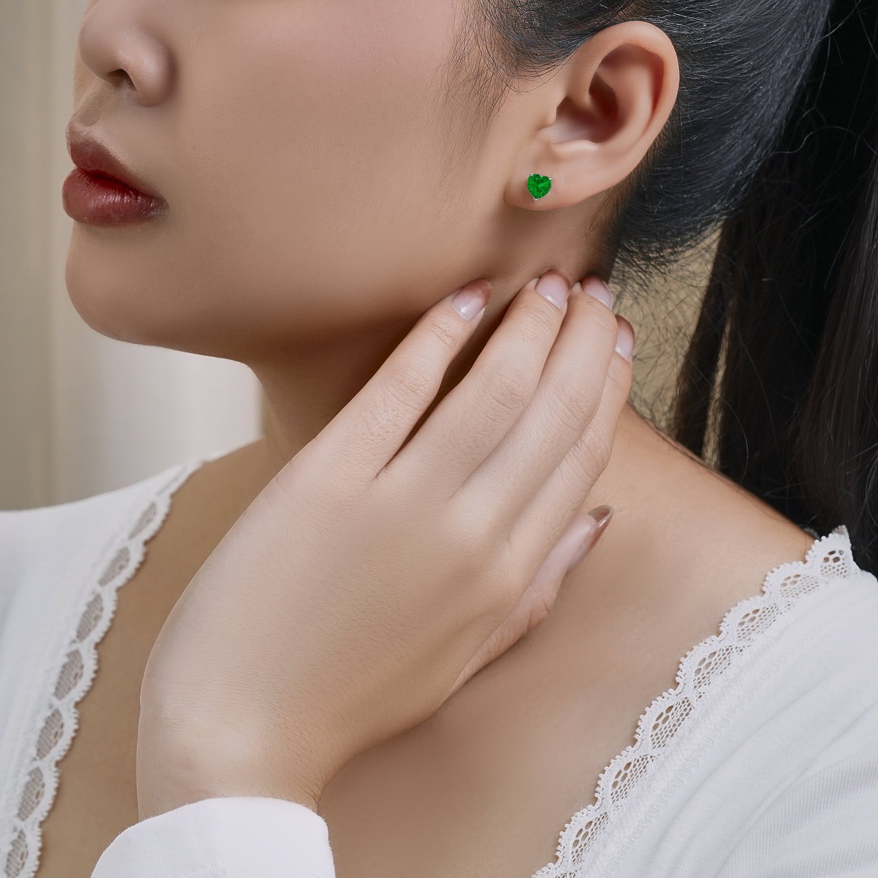 1.5 Heart Cut - Cubic Zirconia - April Solitaire Stud Earrings in 18K White Plating for Women